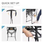 EVER ADVANCED Portable 30.7" Seat Height Tall Folding Camping Chair Directors Chair High Foldable Bar Stool with Side Table for Makeup Artist, Sports Event, Craft Show, Supports 350LBS Black Grey