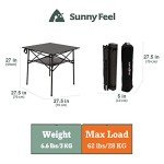 SUNNYFEEL Outdoor Folding Table | Lightweight Compact Aluminum Camping Table, Roll Up Top 4 People Portable Camp Square Tables with Carry Bag for Picnic/Cooking/Beach/Travel/BBQ