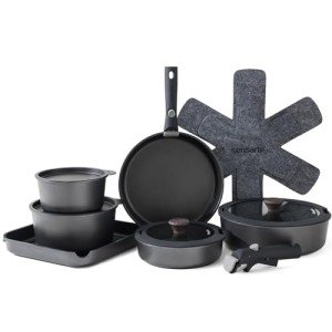 SENSARTE 17 Piece Pots and Pans Set, Nonstick Detachable Handle Cookware, Induction Kitchen Cookware Set with Removable Handle, Healthy Non Stick RV Cookware, Dishwasher & Oven Safe, PFOA Free (Black)
