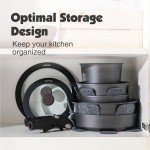 SENSARTE 17 Piece Pots and Pans Set, Nonstick Detachable Handle Cookware, Induction Kitchen Cookware Set with Removable Handle, Healthy Non Stick RV Cookware, Dishwasher ＆ Oven Safe, PFOA Free (Black)