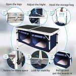 CampLand Outdoor Folding CampingTable with Aluminum Lightweight Height Adjustable with Storage Organizer Picnic Table for BBQ, Party, Camping (Black)