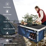 CampLand Outdoor Folding CampingTable with Aluminum Lightweight Height Adjustable with Storage Organizer Picnic Table for BBQ, Party, Camping (Black)