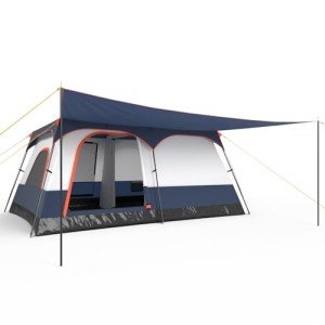 Tangkula 6/8/10-Person Camping Tent with Porch, Large Family Cabin Tent with 2 Rooms, 2 Doors, 2 Mesh Windows, Removable Rainfly, Carrying Bag, Double Layer Tents for Camping (Blue,8-10 Person)