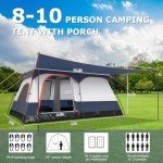 Tangkula 6/8/10-Person Camping Tent with Porch, Large Family Cabin Tent with 2 Rooms, 2 Doors, 2 Mesh Windows, Removable Rainfly, Carrying Bag, Double Layer Tents for Camping (Blue,8-10 Person)