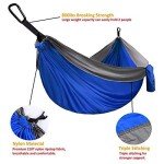 Gold Armour Camping Hammock - XL Double Hammock Portable Hammock Camping Accessories Gear for Outdoor Indoor with Tree Straps, USA Based Brand (Blue and Gray)