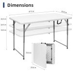 Byliable Folding Table 4 Foot Portable Heavy Duty Plastic Fold-in-Half Utility Table Small Indoor Outdoor Adjustable Height Folding with Carrying Handle, Camping and Party,White