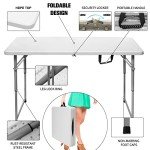 Byliable Folding Table 4 Foot Portable Heavy Duty Plastic Fold-in-Half Utility Table Small Indoor Outdoor Adjustable Height Folding with Carrying Handle, Camping and Party,White