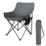 Joyfair Outdoor Camping Chair for Adult, Large Portable Folding Moon Chairs with Carry Bag for Patio Beach, Fishing, Lawn and More Outdoor Sports, 600D Oxford Fabric & Heavy Duty Steel (1, Grey)
