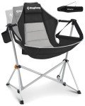 KingCamp Hammock Camping Chair, Aluminum Alloy Adjustable Back Swinging Folding Rocking Chair with Headrest & Cup Holder for Outdoor, Travel, Sport, Games, Lawn, Concerts, Backyard (Black)
