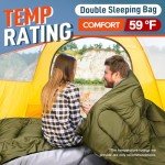 MEREZA Double Sleeping Bag for Adults Mens with Pillow, XL Queen Size for All Season Camping Hiking Backpacking 2/Two Person Sleeping Bags for Cold Weather & Warm Green