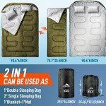 MEREZA Double Sleeping Bag for Adults Mens with Pillow, XL Queen Size for All Season Camping Hiking Backpacking 2/Two Person Sleeping Bags for Cold Weather & Warm Green