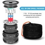 Odoland 15pcs Camping Cookware Mess Kit, Non-Stick Lightweight Pots Pan Set with Stainless Steel Cups Plates Forks Knives Spoons for Camping, Backpacking, Outdoor Cooking and Picnic