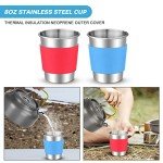 Odoland 15pcs Camping Cookware Mess Kit, Non-Stick Lightweight Pots Pan Set with Stainless Steel Cups Plates Forks Knives Spoons for Camping, Backpacking, Outdoor Cooking and Picnic