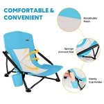 TOBTOS Low Beach Chair, Beach Chairs for Adults 2 Pack, Low Profile Folding Chair with Cup Holder & Carry Bag, Heavy Duty Chair for Outdoor Sand, Camping, Concert, Travel
