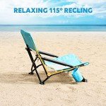 TOBTOS Low Beach Chair, Beach Chairs for Adults 2 Pack, Low Profile Folding Chair with Cup Holder & Carry Bag, Heavy Duty Chair for Outdoor Sand, Camping, Concert, Travel