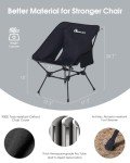 MOON LENCE Portable Folding Camping Chairs, Backpacking Chair, Ultralight Compact, 400 lbs Capacity, for Outdoor Camp, Travel, Beach, Picnic, Festival, Hiking, Black, 2 Pack