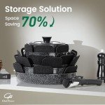 Chef Power Ceramic Nonstick Cookware Set 19 Piece with Detachable Handle, Induction Dishwasher Oven Safe Pans and Pots Set, RV Kitchen Set Removable Handle, Rock Stone Black