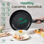 Chef Power Ceramic Nonstick Cookware Set 19 Piece with Detachable Handle, Induction Dishwasher Oven Safe Pans and Pots Set, RV Kitchen Set Removable Handle, Rock Stone Black