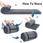 HOMBYS Memory Foam Camping Mattress Pad,Portable Sleeping Pad for Adult,Waterproof Cot Mattress,Roll Up Floor Mattress,Foldable Backpacking Travel Bed for Hiking,Guest Bed (Grey, COT: 72"x24"x3")