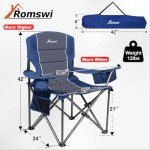 Romswi Oversized Folding Camping Chairs with Adjustable Arm Straps, 450lbs Weight Capacity, Padded Back, Cooler Bag & Side Pocket, Collapsible for Outdoor,Fishing & Garden, Blue,2-Pack