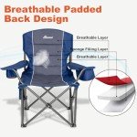 Romswi Oversized Folding Camping Chairs with Adjustable Arm Straps, 450lbs Weight Capacity, Padded Back, Cooler Bag & Side Pocket, Collapsible for Outdoor,Fishing & Garden, Blue,2-Pack
