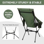 TOBTOS Portable High Back Camping Chair, Support Heavy Duty 440 lbs, Compact Folding Chair with Detachable Pillow for Camp, Hiking, Backpacking (Green)