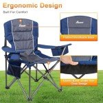 Romswi Oversized Folding Camping Chairs with Adjustable Arm Straps, 450lbs Weight Capacity, Padded Back, Cooler Bag & Side Pocket, Collapsible for Outdoor,Fishing & Garden, Blue,2-Pack