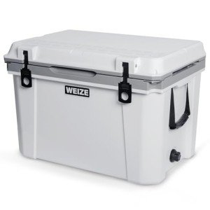 WEIZE Ultra-Light 55 Quart Hard Cooler Insulated 80 Can Portable Ice Chest Box with Bottle Opener, Keeps Ice up to 8 Days for Beach, Drink, Beverage, Camping, Picnic, Fishing, Boat, Barbecue, White