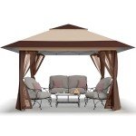 CROWN SHADES 13x13 Pop Up Gazebo, Canopy Tent, Gazebos on Clearance - Outdoor Gazebo for Backyard & Patio Furniture - Carpa Pop Up Tent with Wheeled STO-N-Go Cover Bag (Beige & Coffee)