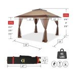 CROWN SHADES 13x13 Pop Up Gazebo, Canopy Tent, Gazebos on Clearance - Outdoor Gazebo for Backyard & Patio Furniture - Carpa Pop Up Tent with Wheeled STO-N-Go Cover Bag (Beige & Coffee)