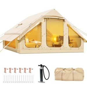 Inflatable Tents for Camping, Blow Up Tent with Hand Pump, Easy Setup Inflatable Hot Tent with Stove Jack, Waterproof Oxford Air Glamping Tents for Camping Adult 4-6 Person