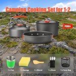 Amomb Camping Cookware Set, Non-Stick Lightweight Camping Pot and Pan Set with Stainless Steel Kettle Plates Spoon for Backpacking, Hiking, Outdoor Cooking and Picnic