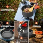 Amomb Camping Cookware Set, Non-Stick Lightweight Camping Pot and Pan Set with Stainless Steel Kettle Plates Spoon for Backpacking, Hiking, Outdoor Cooking and Picnic