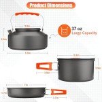 Amomb Camping Cookware Set, Non-Stick Lightweight Camping Pot and Pan Set with Stainless Steel Kettle Plates Spoon for Backpacking, Hiking, Outdoor Cooking and Picnic