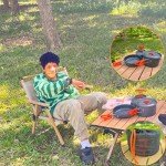 Amomb Camping Cookware Set, Non-Stick Lightweight Camping Pot and Pan Set with Stainless Steel Kettle Plates Spoon for Backpacking, Hiking, Outdoor Cooking and Picnic