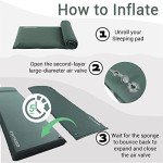 INVOKER 3.1" Self Inflating Camping Sleeping Pad, Ultra-Thick Elasticity Foam Fast Inflating 4-Season Insulated Durable Camping Mat Air Mattress with Pillow, for Tent, Car, Camping, Traveling, Green