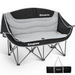 KingCamp Double Camping Chair XL Oversized for Adults, Folding Camping Loveseat for Outdoor Lawn Beach, 2 Person Portable Padded Camping Chair Heavy Duty 660LBS Support with Cup Holder, Black&Grey