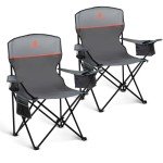 LET'S CAMP Camping Chair 2 Pack Folding Chair with 3-Can Cooler Bag Portable Lawn Chair with Cup Holder,Storage Pocket, Supports 225LBS, Collapsible Chair for Camp, Beach, Picnic (Grey)