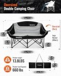 KingCamp Double Camping Chair XL Oversized for Adults, Folding Camping Loveseat for Outdoor Lawn Beach, 2 Person Portable Padded Camping Chair Heavy Duty 660LBS Support with Cup Holder, Black&Grey
