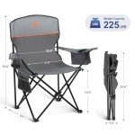 LET'S CAMP Camping Chair 2 Pack Folding Chair with 3-Can Cooler Bag Portable Lawn Chair with Cup Holder,Storage Pocket, Supports 225LBS, Collapsible Chair for Camp, Beach, Picnic (Grey)
