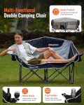 KingCamp Double Camping Chair XL Oversized for Adults, Folding Camping Loveseat for Outdoor Lawn Beach, 2 Person Portable Padded Camping Chair Heavy Duty 660LBS Support with Cup Holder, Black&Grey