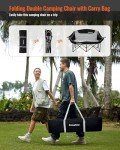 KingCamp Double Camping Chair XL Oversized for Adults, Folding Camping Loveseat for Outdoor Lawn Beach, 2 Person Portable Padded Camping Chair Heavy Duty 660LBS Support with Cup Holder, Black&Grey