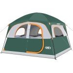 UNP Tents 6 Person Waterproof Windproof Easy Setup,Double Layer Family Camping Tent with 1 Mesh Door & 5 Large Mesh Windows -10'X9'X78in(H) (Dark Green)