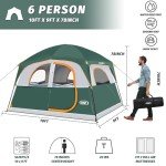 UNP Tents 6 Person Waterproof Windproof Easy Setup,Double Layer Family Camping Tent with 1 Mesh Door & 5 Large Mesh Windows -10'X9'X78in(H) (Dark Green)