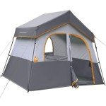 HIKERGARDEN 6 Person Camping Tent - Portable Easy Set Up Family Tent for Camp, Windproof Fabric Cabin Tent Outdoor for Hiking, Backpacking, Traveling (Gray)