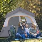 HIKERGARDEN 6 Person Camping Tent - Portable Easy Set Up Family Tent for Camp, Windproof Fabric Cabin Tent Outdoor for Hiking, Backpacking, Traveling (Gray)
