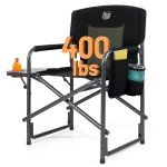 TIMBER RIDGE Lightweight Oversized Camping Chair, Portable Aluminum Directors Chair with Side Table for Outdoor Camping, Lawn, Picnic and Fishing, Supports 400lbs (Black) Ideal Gift