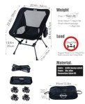 iClimb Ultralight Compact Camping Folding Beach Chair with Anti-Sinking Large Feet and Back Support Webbing (Black - Square Frame)