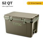 RTIC Ultra-Light 52 Quart Hard Cooler Insulated Portable Ice Chest Box for Beach, Drink, Beverage, Camping, Picnic, Fishing, Boat, Barbecue, 30% Lighter Than Rotomolded Coolers, Olive