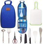 Camp Kitchen Utensil Organizer Travel Set Portable BBQ Camping Cookware Stainless Steel Utensils Travel Kit Outdoor Equipment Cutting Board Tongs Scissors Knife Ladle Spatula